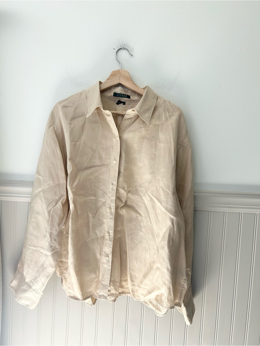 Lauren Ralph Lauren Women’s 1X Linen Cream Button-Down Shirt